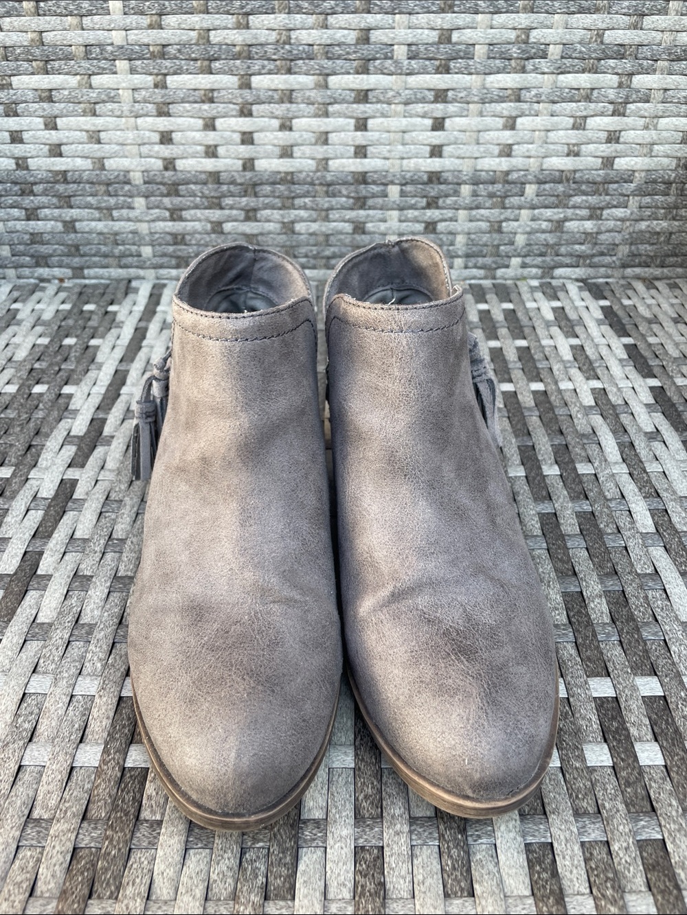 Gray Suede Ankle Boots with Side Tassel